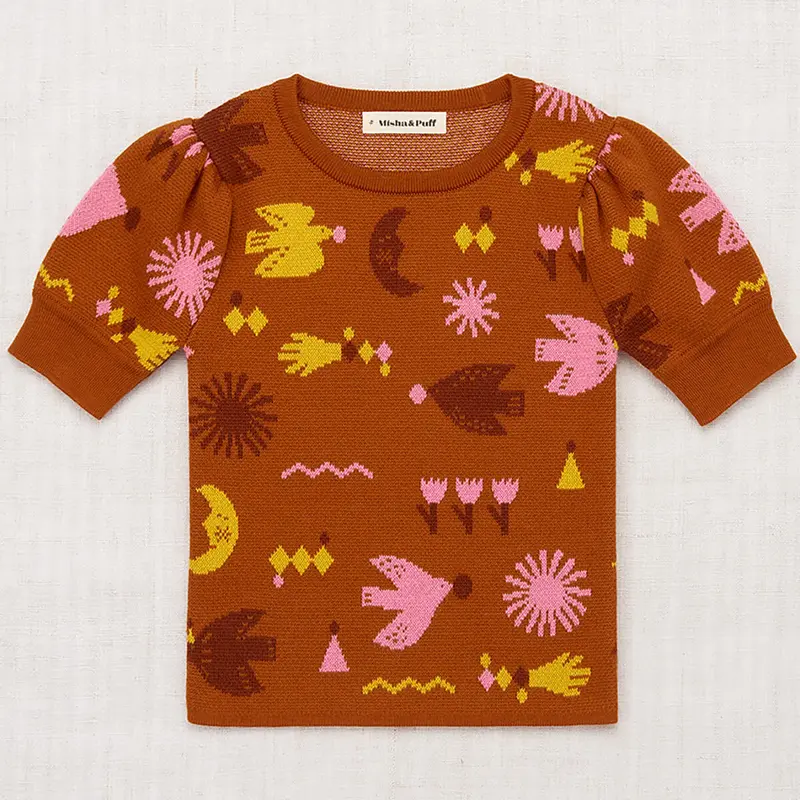 Frankie Top in Gingerbread Daleyden Fte Jacquard by Misha & Puff - Last Ones In Stock - 3-6 Years