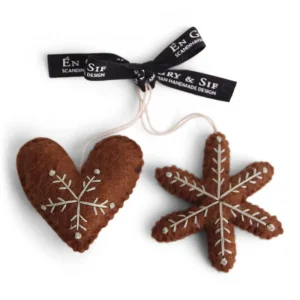 Gingerbread Heart And Star Hanging Christmas Decorations by Gry & Sif
