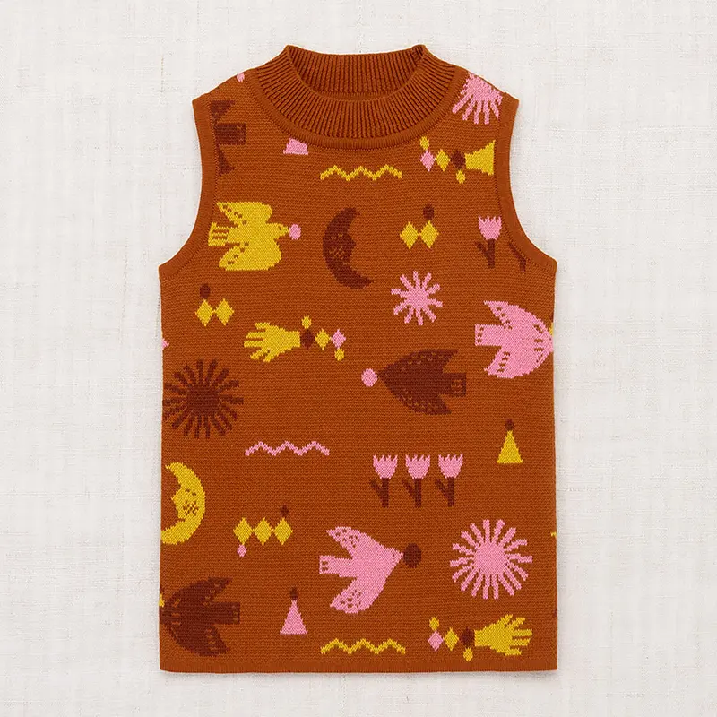 Mock Neck Shell in Gingerbread Daleyden Fte Jacquard by Misha & Puff - Last Ones In Stock - 4-6 Years
