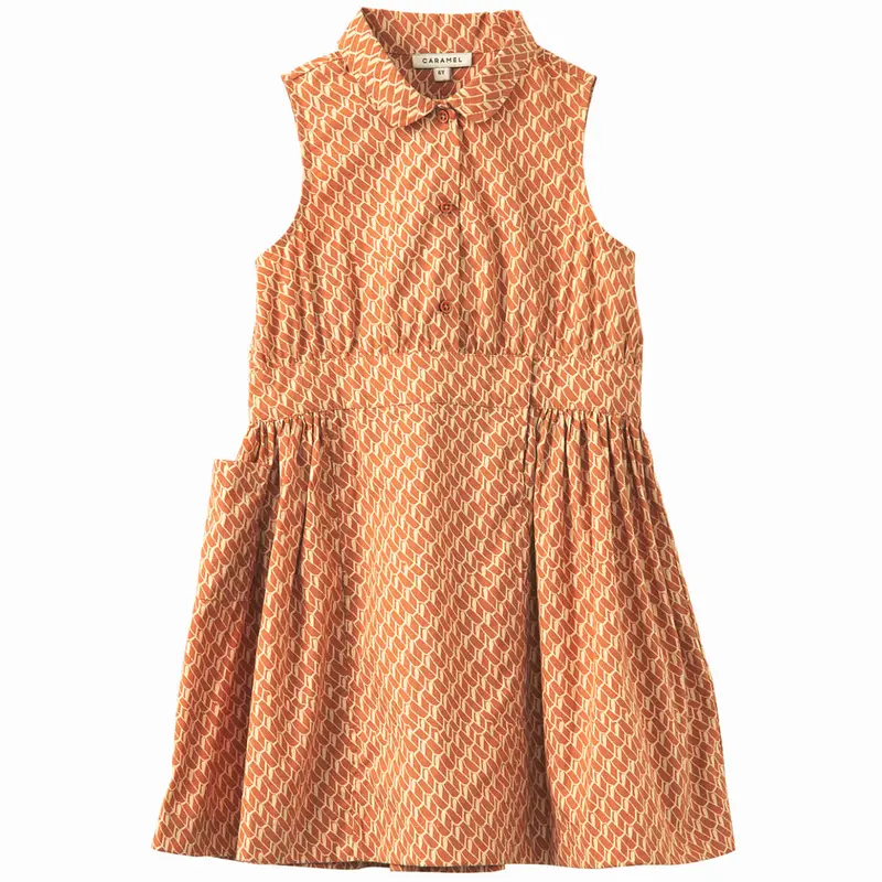 Penguin Dress in Apricot Geo Print by Caramel - Last One In Stock - 4 Years