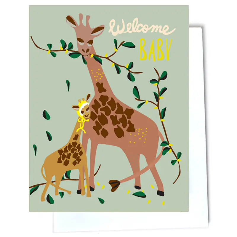 Welcome Baby Giraffe Greetings Card by Elizabeth Grubaugh