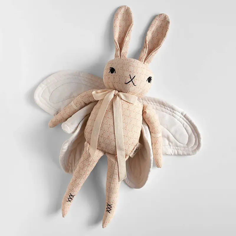 Large Butterfly Rabbit in Cream and Pink Block Print by Polka Dot Club