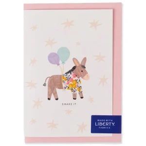 Liberty Donkey Birthday Greetings Card in Wiltshire Bud Liberty Print by The Charming Press
