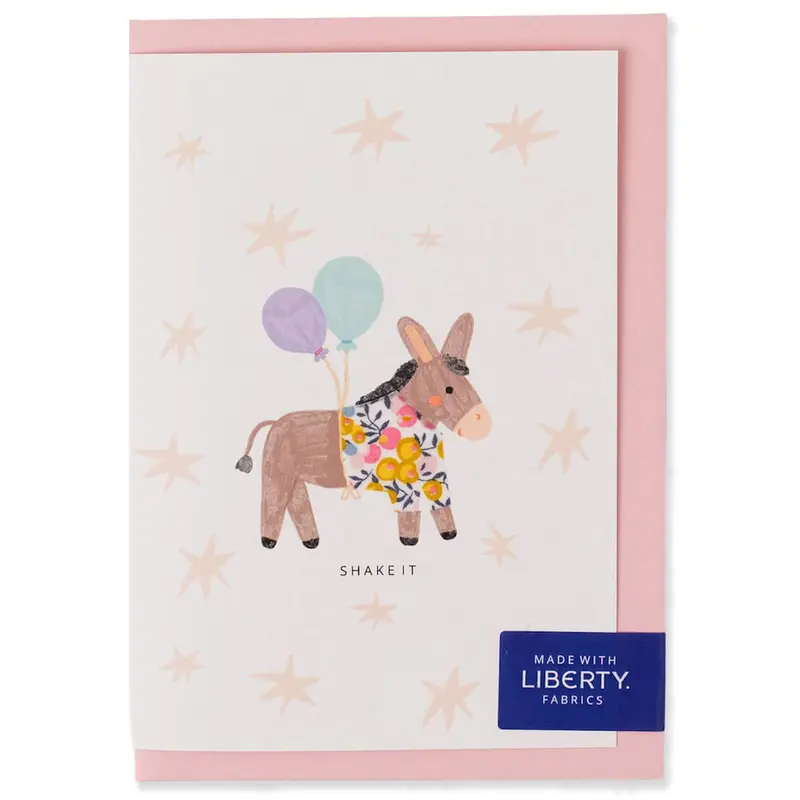 Liberty Donkey Birthday Greetings Card in Wiltshire Bud Liberty Print by The Charming Press
