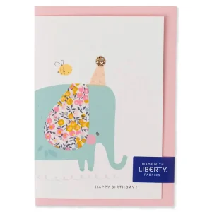 Liberty Elephant Birthday Greetings Card in Wiltshire Bud Liberty Print by The Charming Press