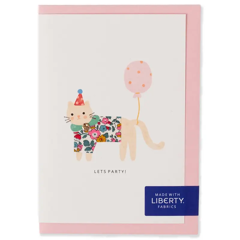Liberty Party Cat Birthday Greetings Card in Betsy Ann Liberty Print by The Charming Press