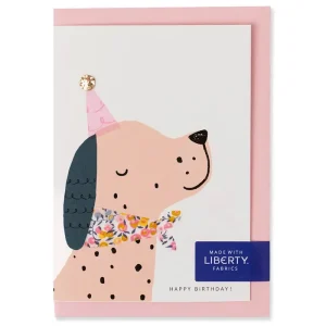 Liberty Spotty Dog Birthday Greetings Card in Wiltshire Bud Liberty Print by The Charming Press