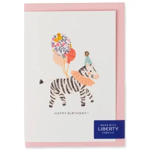 Liberty Zebra Birthday Greetings Card in Wiltshire Bud Liberty Print by The Charming Press