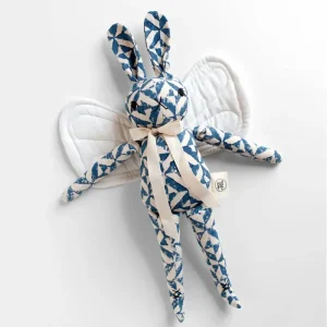 Winged Rabbit in Block Printed Sky by Polka Dot Club