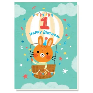 1st Birthday Balloon Greetings Card by Grace Habib for Stormy Knight