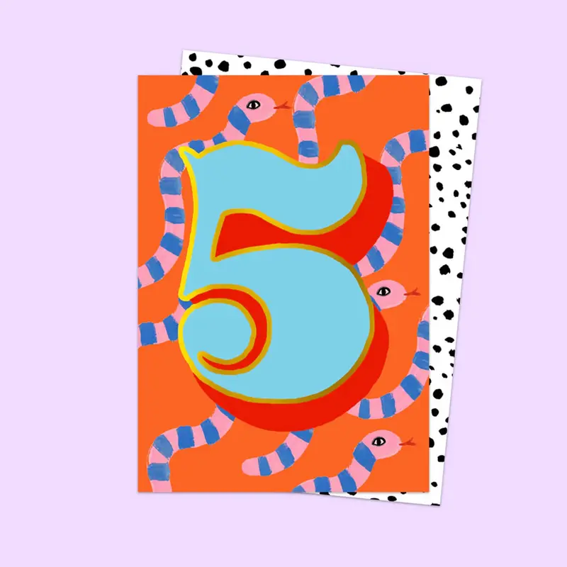 Age 5 Birthday Snakes Greetings Card by Eleanor Bowmer