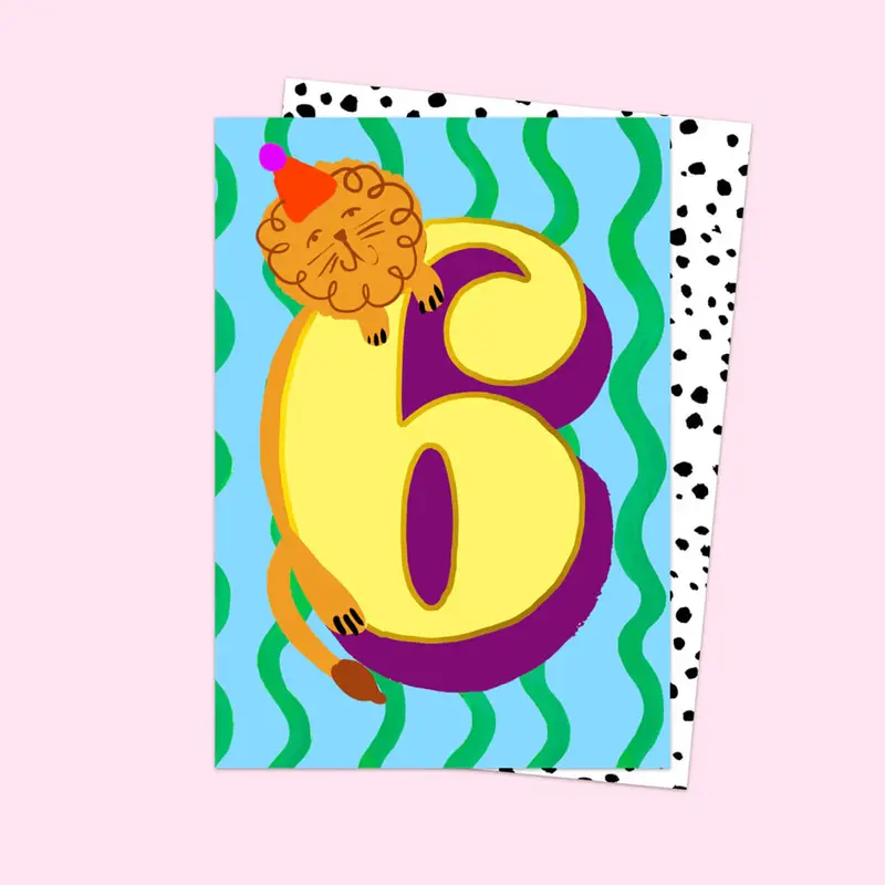 Age 6 Birthday Lion Greetings Card by Eleanor Bowmer