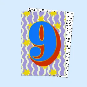 Age 9 Birthday Stars Greetings Card by Eleanor Bowmer