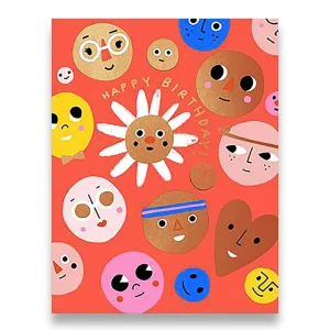 Happy Birthday Faces Greetings Card by Carolyn Suzuki for 1973