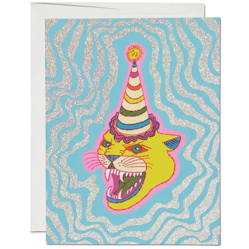 Party Hat Cat Greetings Card by Red Cap Cards