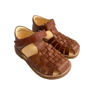 Woven Sandals with Velcro Fastening in Tan by Angulus