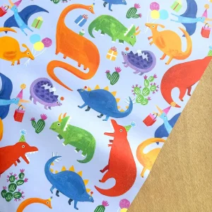 Dinosaur Gift Wrap in Blue by Ickaprint