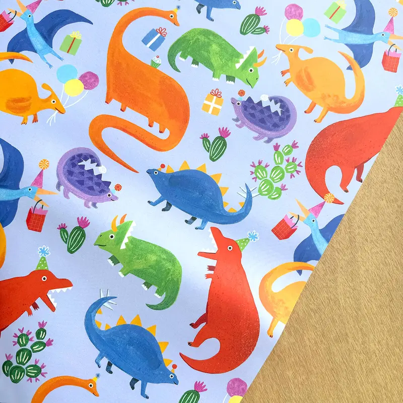 Dinosaur Gift Wrap in Blue by Ickaprint
