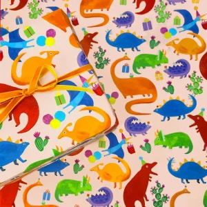 Dinosaur Gift Wrap in Cream by Ickaprint