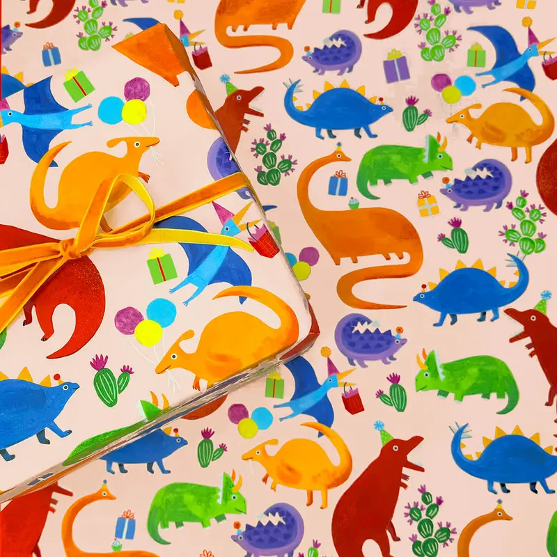 Dinosaur Gift Wrap in Cream by Ickaprint