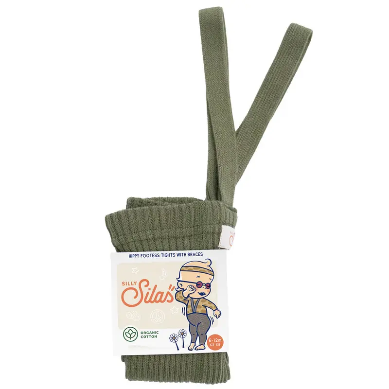 Footless Hippy Tights With Braces in Olive Green by Silly Silas