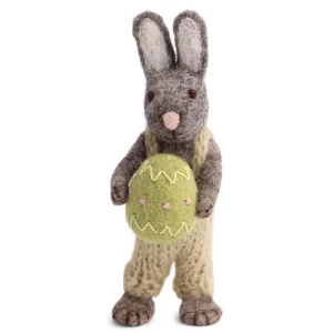 Grey Bunny With Pants And Green Egg Hanging Decoration by Gry & Sif
