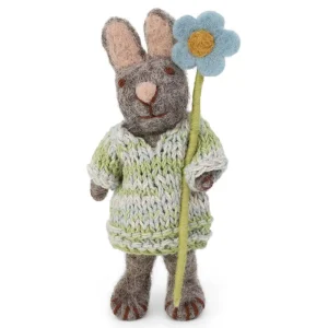 Grey Bunny With Striped Dress And Anemone Hanging Decoration by Gry & Sif