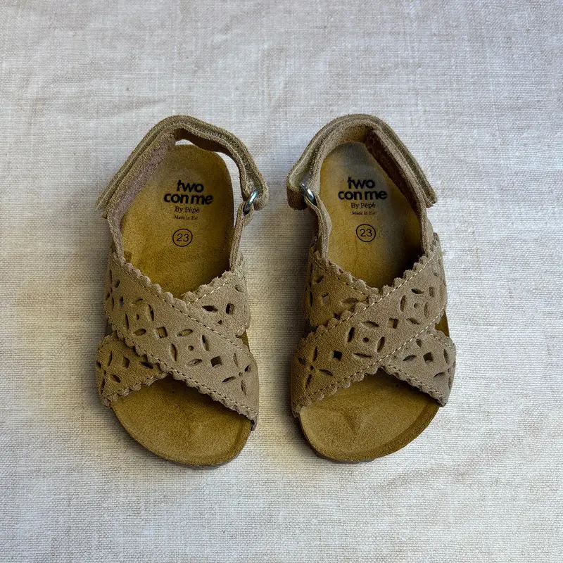 Ida Cut Out Sandals in Camel Suede by PP