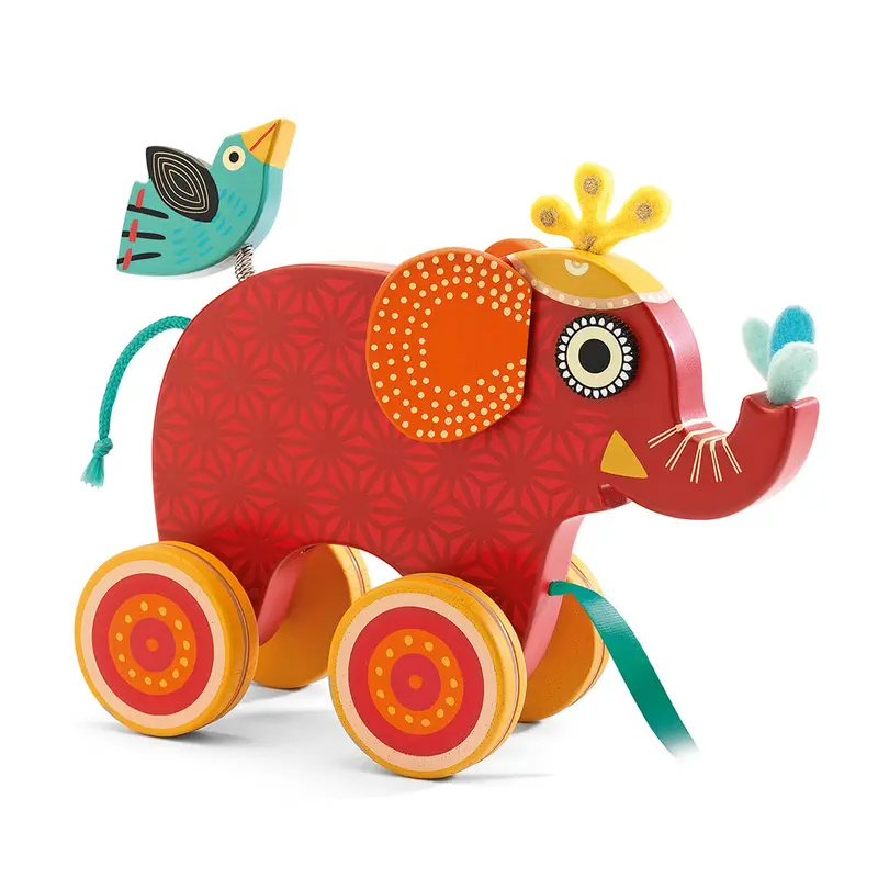 Indy Elephant Wooden Pull Along Toy by Djeco