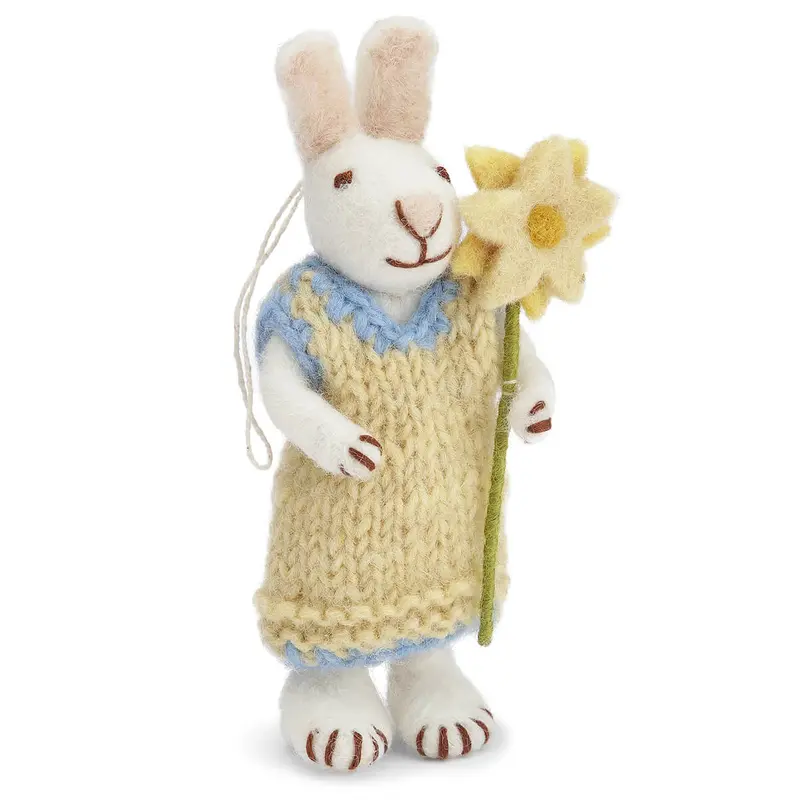 White Bunny With Yellow Dress And Daffodil Hanging Decoration by Gry & Sif