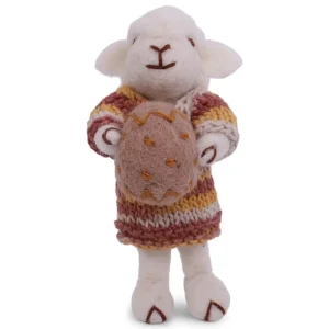 White Sheep With Multicoloured Striped Dress And Egg Hanging Decoration by Gry & Sif