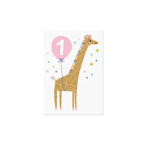 Age 1 Giraffe Greetings Card (White Background) by Mifkins