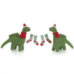 Diplodocus Pair with Stockings Standing Christmas Decoration by Amica