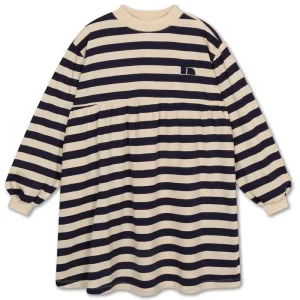 Fanned Out Dress in Dark Blue Fine Stripe by Repose AMS