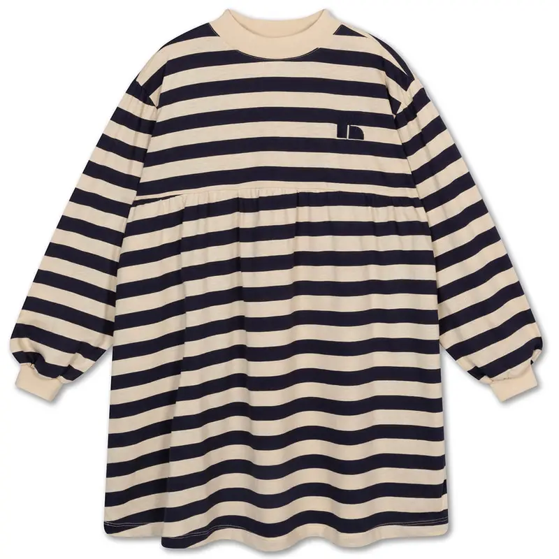 Fanned Out Dress in Dark Blue Fine Stripe by Repose AMS