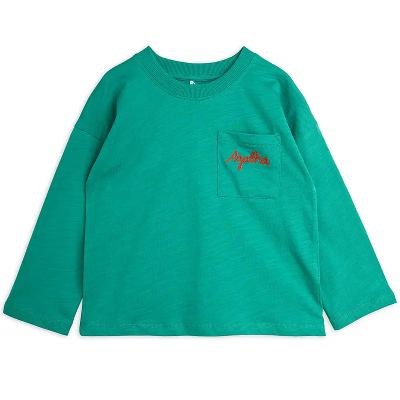 Agatha Embroidered Long Sleeve Tee in Green by Mini Rodini