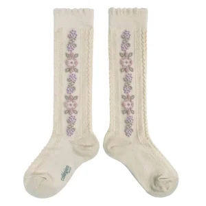 Dalia Jacquard Flower Knee High Socks in Doux Agneaux by Collegien