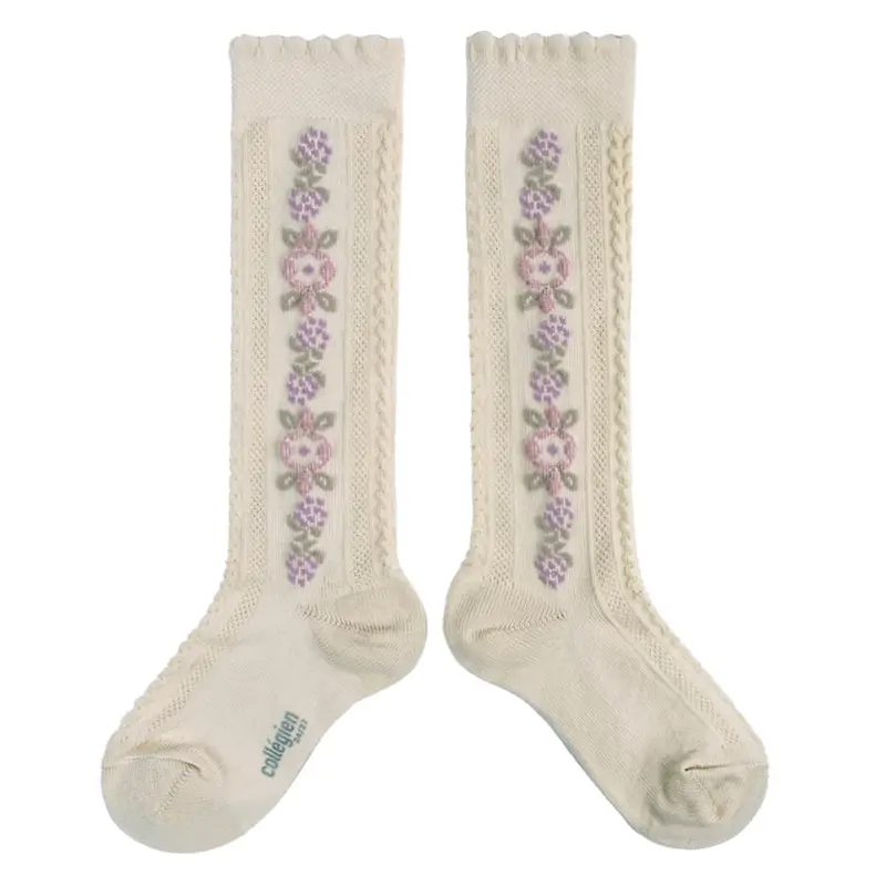 Dalia Jacquard Flower Knee High Socks in Doux Agneaux by Collegien