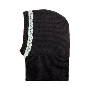 Eve Merino Wool Hood With Lace Trim in Noir De Charbon by Collegien