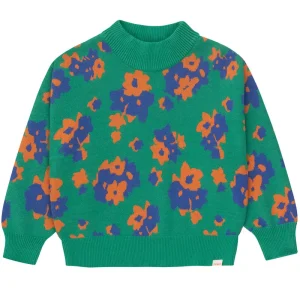 Flowers Mockneck Sweater in Emerald by Tinycottons - Last Ones In Stock - 6-10 Years