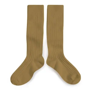 La Haute Ribbed Knee High Socks in Biscuit by Collegien
