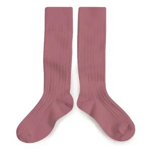 La Haute Ribbed Knee High Socks in Raisin Rose by Collegien