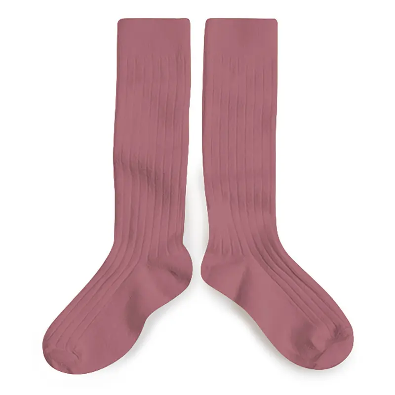 La Haute Ribbed Knee High Socks in Raisin Rose by Collegien