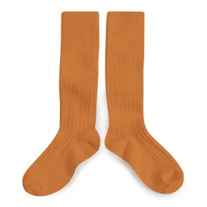 La Haute Ribbed Knee High Socks in Terracotta by Collegien