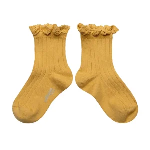 Lili Lace Trim Ribbed Ankle Socks in Camomille by Collegien