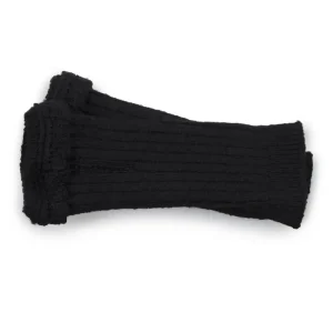 Mady Ribbed Wool Mittens With Lace Frill in Noir De Charbon by Collegien