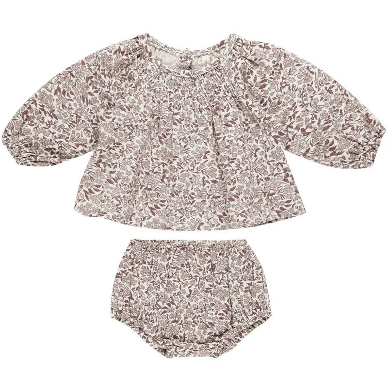 Cici Set in Mauve Ditsy by Quincy Mae - Last One In Stock - 3-6 Months