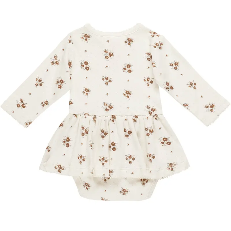 Pointelle Skirted Bodysuit in Autumn Flora by Quincy Mae - Last One In Stock - 3-6 Months