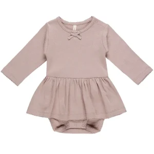 Pointelle Skirted Bodysuit in Mauve by Quincy Mae - Last Ones In Stock - 0-12 Months