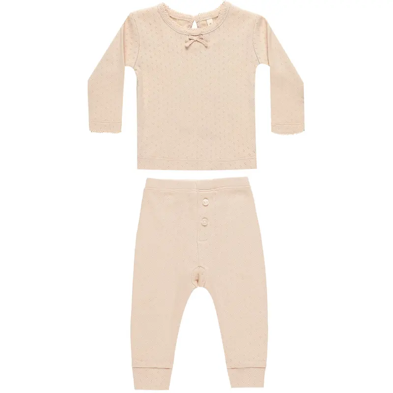 Pointelle Tee and Legging Set in Shell by Quincy Mae